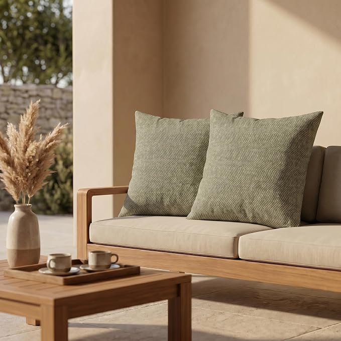 RSH DECOR: Sunbrella Square Throw Pillows Set of 2 | 24" x 24" | Water and Fade-Resistant Performance Fabric | Outdoor Pillow Covers with Down-Alternative Inserts | Made in USA (Spirit Fern)