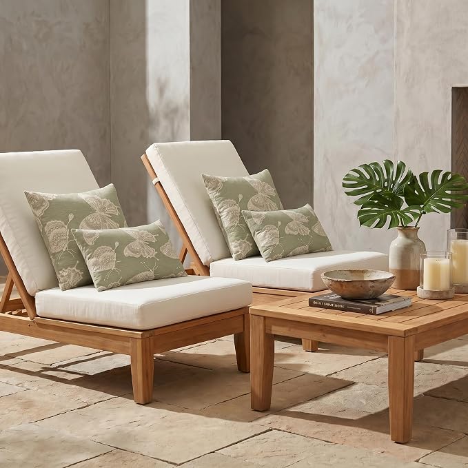 RSH DECOR: Sunbrella Lumbar & Square Pillows Set of 4 | 20" x 12" & 17" x 17" | Water and Fade-Resistant Performance Fabric | Outdoor Throw Pillows for Patio Furniture | Made in USA (Farfalla Spring)
