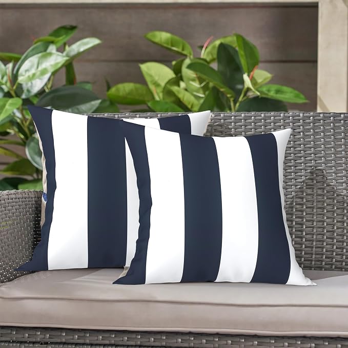 LVTXIII Outdoor Throw Pillows, Decorative Throw Pillows with Inserts, 16"x16" Square Pillows for Bed, Couch, Sofa and Patio Furniture, Set of 2, Cabana Navy