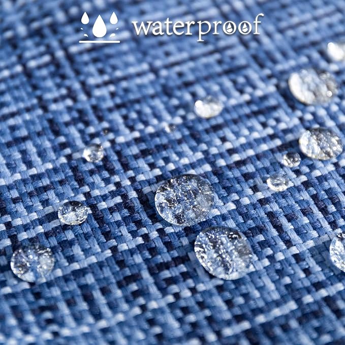 UGASA Outdoor Waterproof Throw Pillow Covers Pack of 2 Patio Water Resistant Pillow Cases Summer Woven Texture Decorative for Outside Garden Porch Yard Bench Tent 18x18 Inch, Navy Blue
