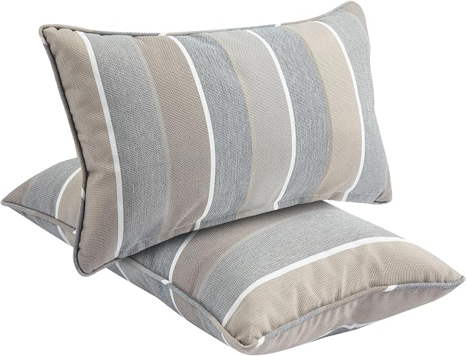 FUNHOME Outdoor Lumbar Pillows Water Resistant 12x20 inch,Decorative Throw Pillow Set of 2 with Insert,Hidden Zipper Headrests for Patio Furniture Sofa Couch Chair(Gray Stripe)