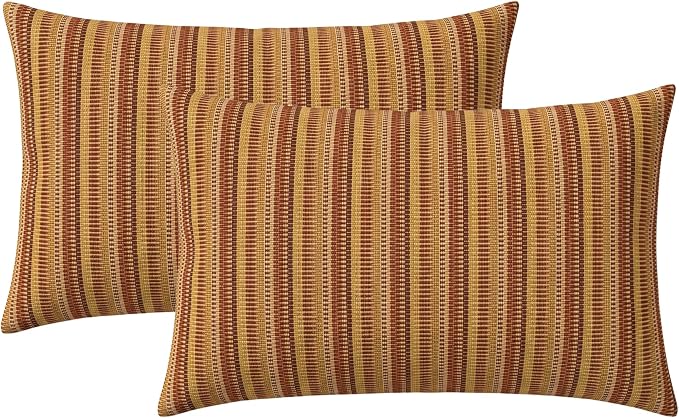 RSH DECOR: Sunbrella Lumbar Throw Pillows Set of 2 | 20" x 12" | Water and Fade-Resistant Performance Fabric | Outdoor Pillow Covers with Down-Alternative Inserts | Made in USA (Limelite Teak)