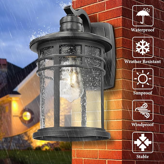 Darkaway 2 Pack Large Outdoor Porch Lights Wall Mount, 15inch Outdoor Light Fixtures Sconces Wall Lighting with Seeded Glass Exterior Lights for Patio Yard House Hallway Doorway Garage