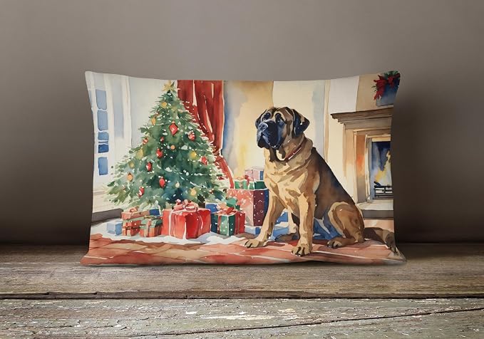 Caroline's Treasures DAC2704PW1216 Mastiff Cozy Christmas Throw Pillow Machine Washable, Indoor Outdoor Decorative Pillow for Couch, Bed or Patio, 12HX16W
