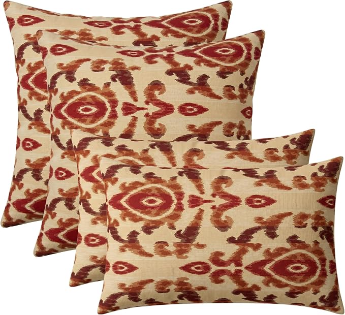 RSH DECOR: Sunbrella Lumbar & Square Pillows Set of 4 | 20" x 12" & 17" x 17" | Water and Fade-Resistant Performance Fabric | Outdoor Throw Pillows for Patio Furniture | Made in USA (Bukhara Russet)