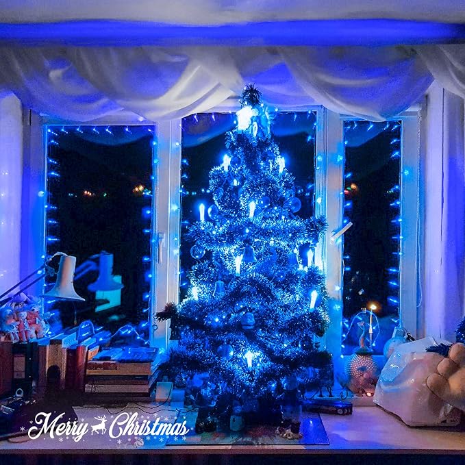 JMEXSUSS 150 LED Blue String Lights Indoor, Blue Halloween Lights Outdoor | Connectable 59 Ft Christmas String Lights Plug in, 8 Modes, Bedroom Patio Party Holiday Christmas Tree Decorations