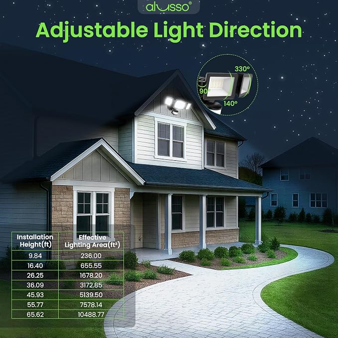 ALUSSO Motion Sensor Outdoor Lights Hardwired(Not Solar),40W 4500LM Flood Lights Outdoor 120V, 3CCT 3000K/4000K/6500K, 3 Modes(Dusk to Dawn/Auto/On Time) Security Light ETL Listed, Black, 2Pack
