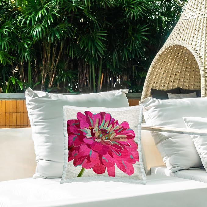 Stupell Industries | Bold Magenta Dahlia Flower Bloom, 18 x 18 | Outdoor Pillow, Made in USA - By Suzanne Allard