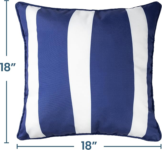 Outdoor Pillow Covers 18x18 Inch, Water-Resistant Decorative Pillow Covers Pack of 2, Throw Pillow Case for Patio Furniture Tent Garden, Navy Blue White Stripe with Blue Edge, Cover ONLY