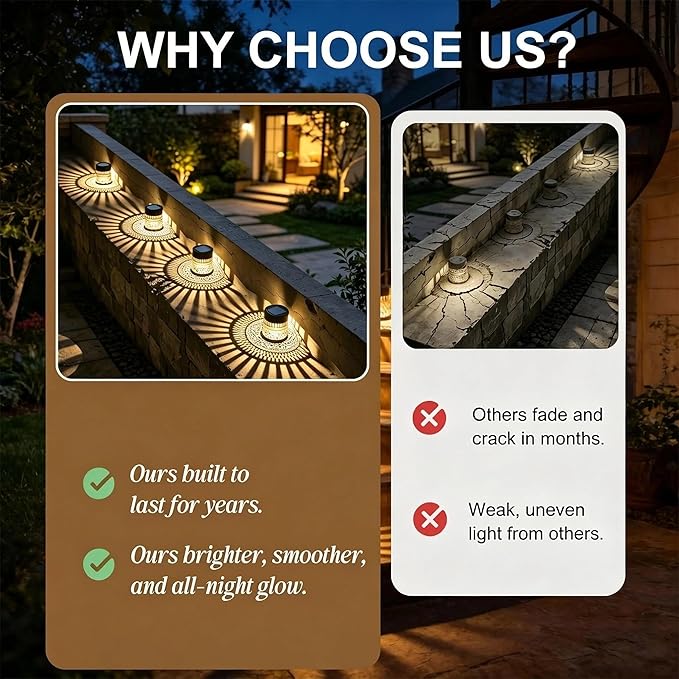 4 Pack Solar Fence Lights Outdoor, Decorative Solar Wall Lights with Peony Pattern, IP65 Waterproof LED Wall Sconce Lantern for Garden Yard Fence Decor, Patio Pathway, Gift for Women Mom