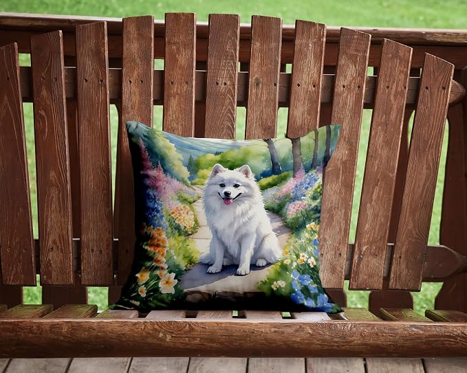 Caroline's Treasures American Eskimo Spring Garden Throw Pillow Machine Washable, Indoor Outdoor Decorative Pillow for Couch, Bed or Patio, 14Hx14W