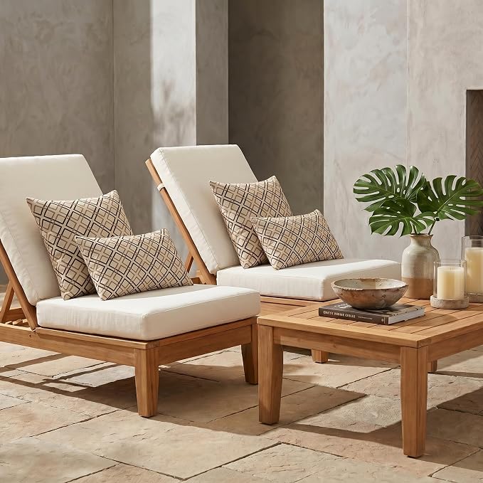 RSH DECOR: Sunbrella Lumbar & Square Pillows Set of 4 | 20" x 12" & 20" x 20" | Water and Fade-Resistant Performance Fabric | Outdoor Throw Pillows for Patio Furniture | Made in USA (Dwell Mahogany)