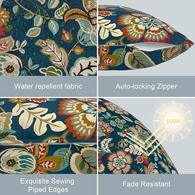 LVTXIII Outdoor Lumbar Pillow Covers Only Set of 2 Patio Decorative Pillow Cases, Water Repellent Lumbar Cushion Cases for Sofa, Patio Couch Garden Use, 12x20 Inch, Peacock Blue