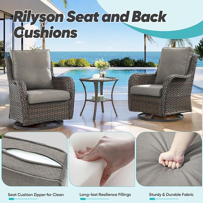 Luxury 22*24*4in Outdoor Patio Cushions, 4 Pieces Grey Outdoor Cushion | Water-Resistant, Reversible, Removable Cover, Stain-Resistant, for Patio Chairs Sofa Couch Loveseat