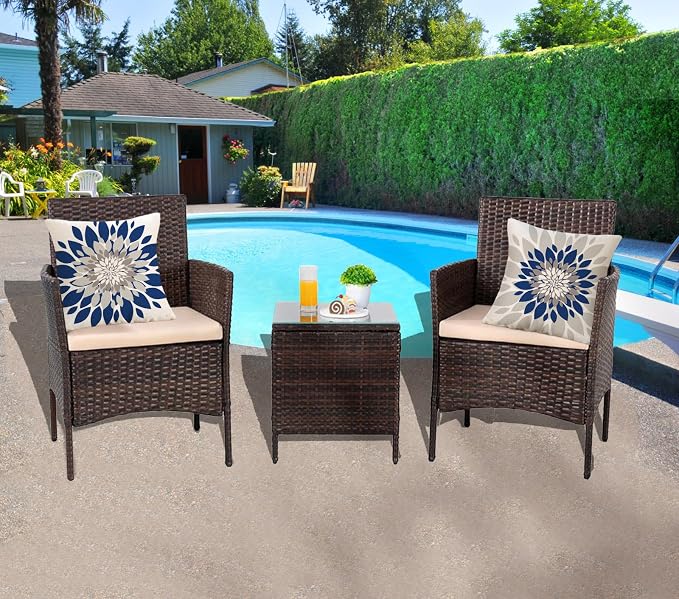 Dahlia Flower Outdoor Pillow Covers 18x18 Inch Set of 2 Waterproof Abstract Floral Summer Decorative Throw Pillow Covers for Patio Furniture Porch Couch Home Decor (Navy Blue Grey)