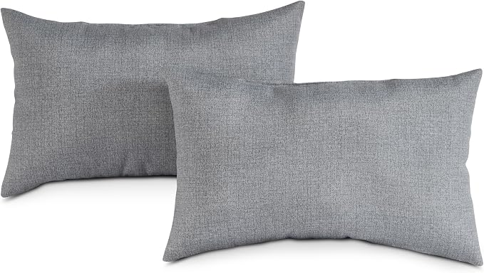 Set of 2 Outdoor Throw Pillows 19 x 12 Inch – Reversible Rectangle Patio Accent Pillows – Weather-Resistant Polyester Fabric – Eco-Friendly Recycled Polyfiber Fill – Heather Gray