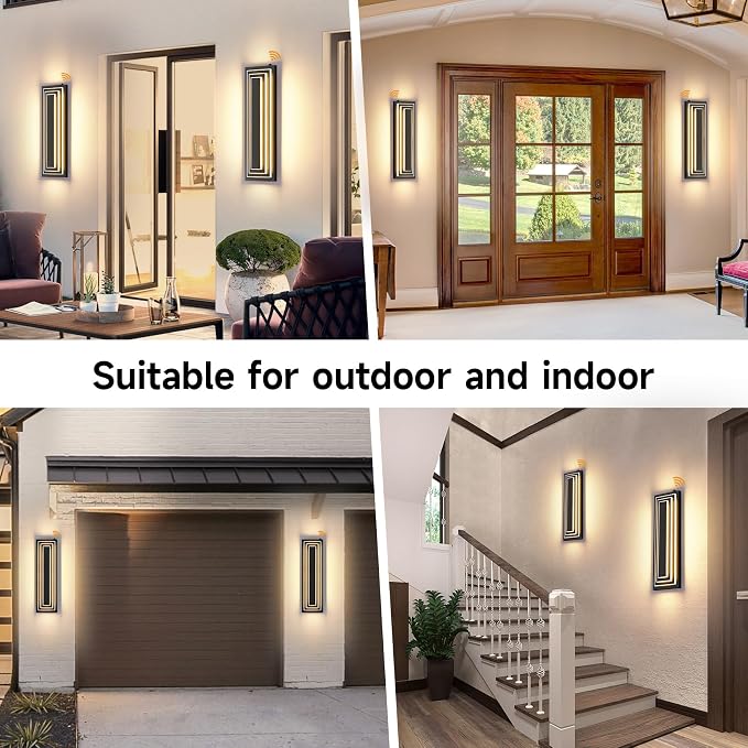 Dusk to Dawn LED Long Outdoor Wall Light Fixtures,23.6 in,36W | 3-Tier Black Modern Outdoor Lighting For House,Front Porch,Waterproof Outside Garage Light,3000K Warm White, 1 Pack