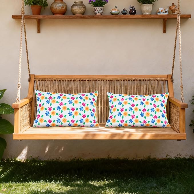 Eternal Beauty 20" x 12" Set of 2 Outdoor Pillow Covers Decorative Pillow Covers for Fall Couch Pillows (Yellow-Blue Flower, 20" x 12" (Pack of 2))