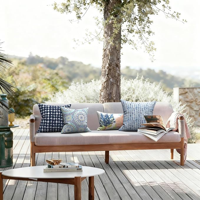 LVTXIII Outdoor Throw Pillows, Decorative Throw Pillows with Inserts, 20"x20" Square Pillows for Bed, Couch, Sofa and Patio Furniture, Set of 2, A Pebble Blue
