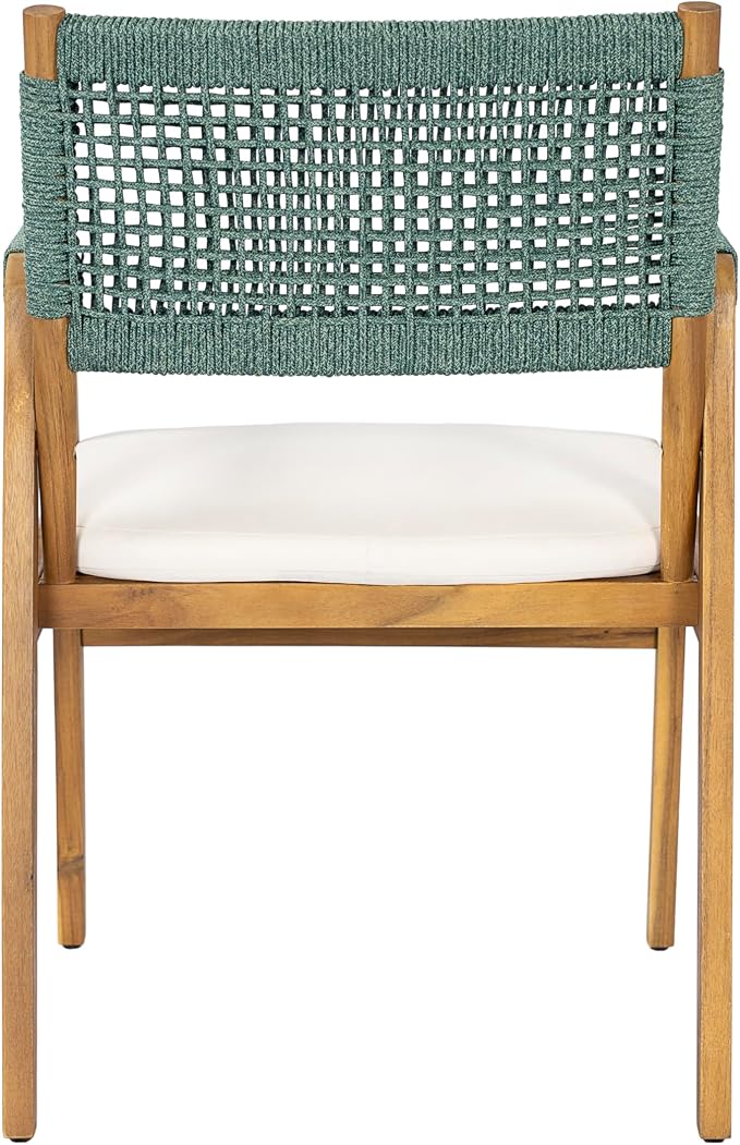 Christopher Knight Home Sky Acacia Wood Dining Table Set for 8, 9 Piece Patio Extendable Dining Table and Dining Chairs Set of 8 with Cushions & Rope Accents, Patio Furniture Set, Teak+Beige+Green