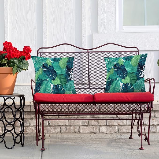 Swono Palm Leaves Bed Pillow Covers, Tropical Beach Turquoise Green Palms Decorative Throw Pillow Cover Cushion Case for Sofa Bed Living Room Farmhouse Decorations, 18"X18" 2 Pieces Pillowcases