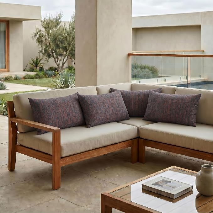 RSH DECOR: Sunbrella Jumbo Lumbar Throw Pillows Set of 4 | 26" x 16" | Indoor Outdoor – Patio, Lounge, Adirondack | Water & Fade-Resistant | Down-Alternative Inserts | Made in USA (Platform Horizon)