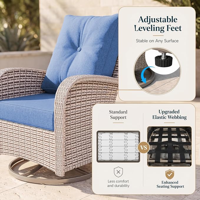 12-Piece Patio Furniture Set, Outdoor Swivel Rocking Chairs Set with 55,000 BTU Fire Pit Table,All Weather Conversation Set for Porch Poolside Balcony