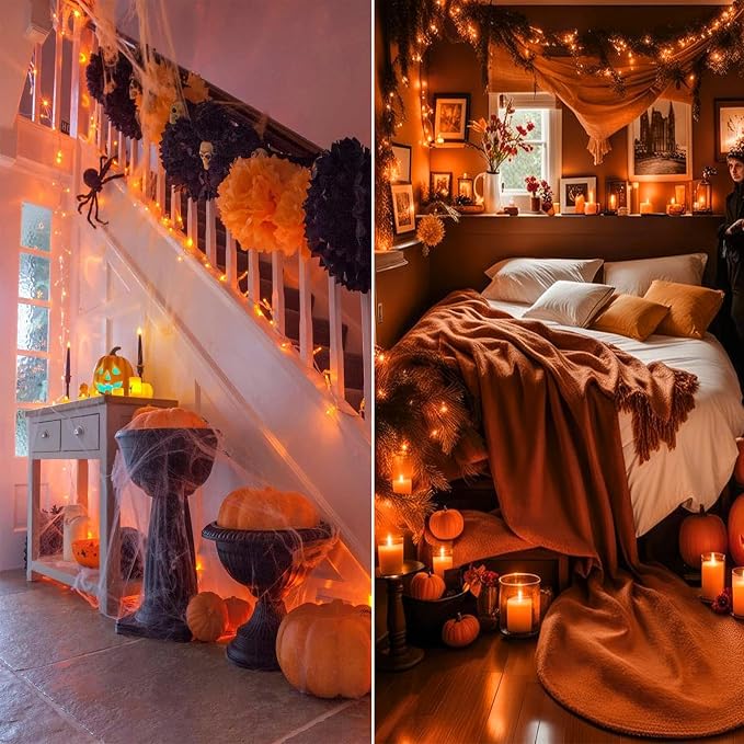200 LED Connectable String Lights, 66FT Christmas Lights Outdoor Indoor | Orange, 13 Modes, Timer, Clear Wire Waterproof Twinkle Fairy Lights Plug in for Halloween Bedroom Patio Xmas Tree Decor