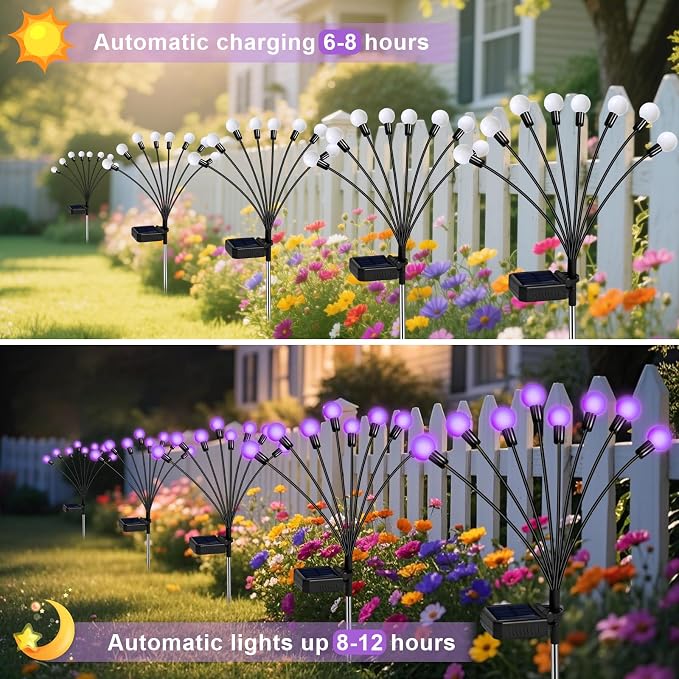 Solar Garden Lights Outdoor Waterproof, Swaying Firefly Light, Garden Decor | 6 Pack Solar Firefly Lights, Auto On/Off Decor for Yard, Patio, Pathway and Lawn, Gifts for Women, Christmas Decor (Purple)