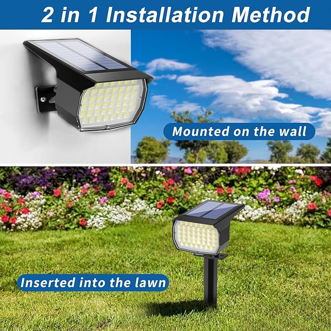 WENATY Solar Spot Lights Outdoor 12 Pack Landscape Spotlights Cool White | 46 LEDs, IP65 Waterproof, 3 Lighting Modes Auto On/Off Solar Powered Flood Lights for Outside Pathway, Yard, Garden, Walkway