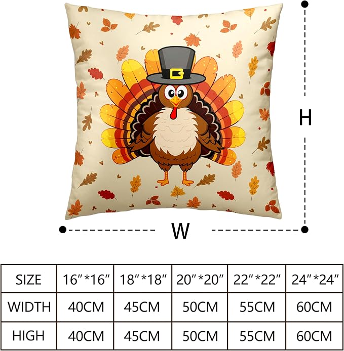 Thanksgiving Pillow Covers 16x16 Set of 2 Turkey with Maple Leaves Throw Pillow Covers Square Cotton Blend Pillow Case Thanksgiving Decorations for Living Room Couch