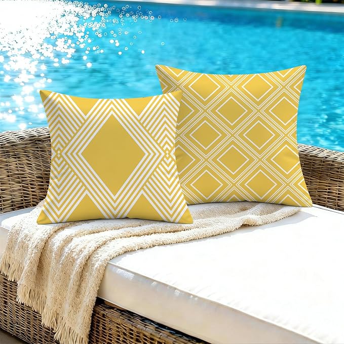 NIGHTWISH Outdoor Waterproof Pillow Covers 20x20 Set of 4 Yellow and White Modern Geometry Decorative Outdoor Throw Pillows Boho Cushion Cases for Patio Furniture Bench Couch Sunbrella