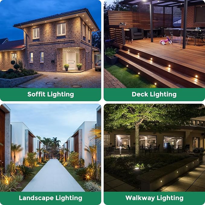 Outdoor Recessed LED Lights, 3 Watt Soffit & Deck Riser Lighting Flush Mount, 12V-24V Low Voltage Landscape In Ground Well Light, IP67 Waterproof, 5000K Daylight White, 6 Pack
