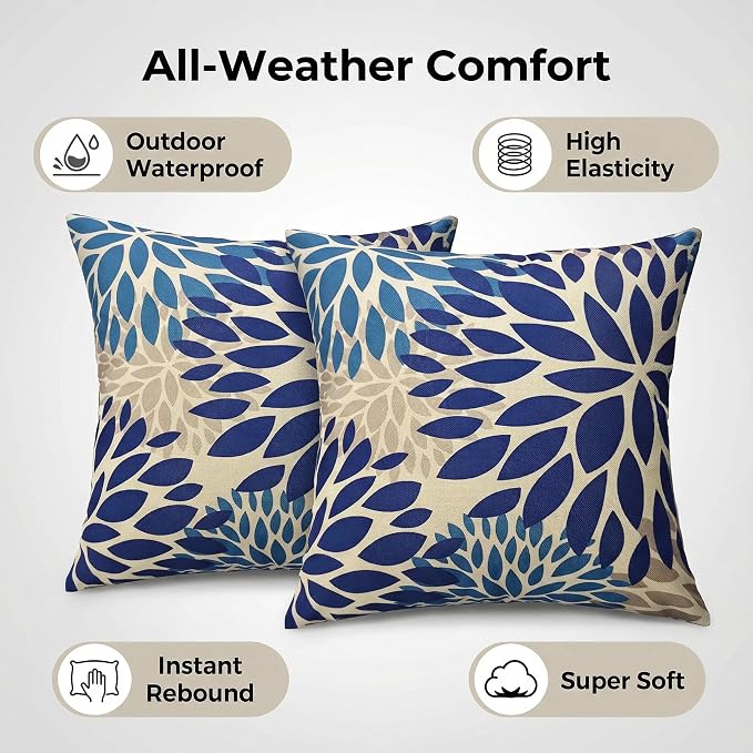 JMGBird Blue Throw Pillows with Inserts Included 18x18 Outdoor Pillows Waterproof