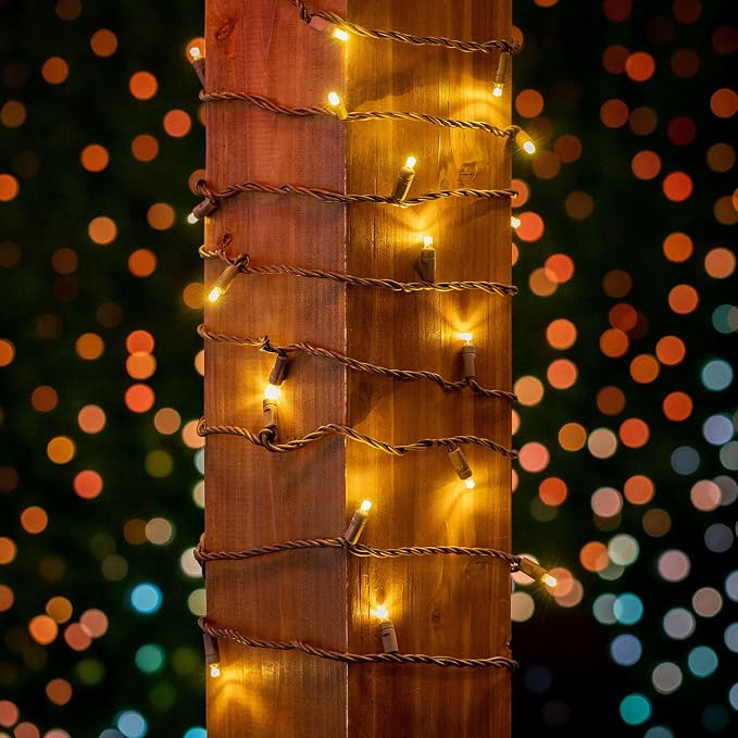Novelty Lights 50ft Warm White Christmas String Lights, Brown Wire