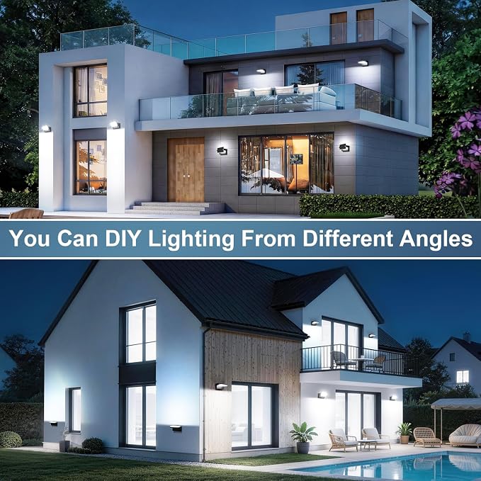 60W LED Outdoor Wall Lights 360° Rotatable LED Flood Lights Modern Commercial Security 5000K IP65 Waterporof Wall Mounted Light for Garage Yard Porch 4 Pack