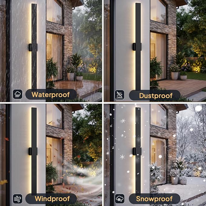 2 Pack LED Outdoor Wall Lights, 3CCT & 10%-100% Dimmable, 57.4" Linear Exterior Light Fixtures, IP65 Waterproof Outside Sconces for Porch Patio Garage House Facade