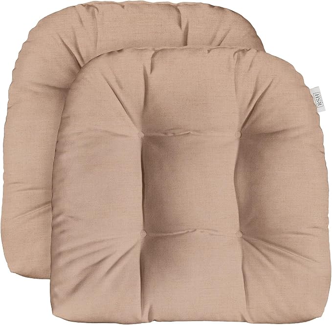 RSH DECOR: Sunbrella Play Tufted Wicker U-Shape Cushions Set of 2 | 19” x 19” | Water and Fade-Resistant Performance Fabric | Outdoor Seat Cushions for Patio | Play Cameo Blush Pink