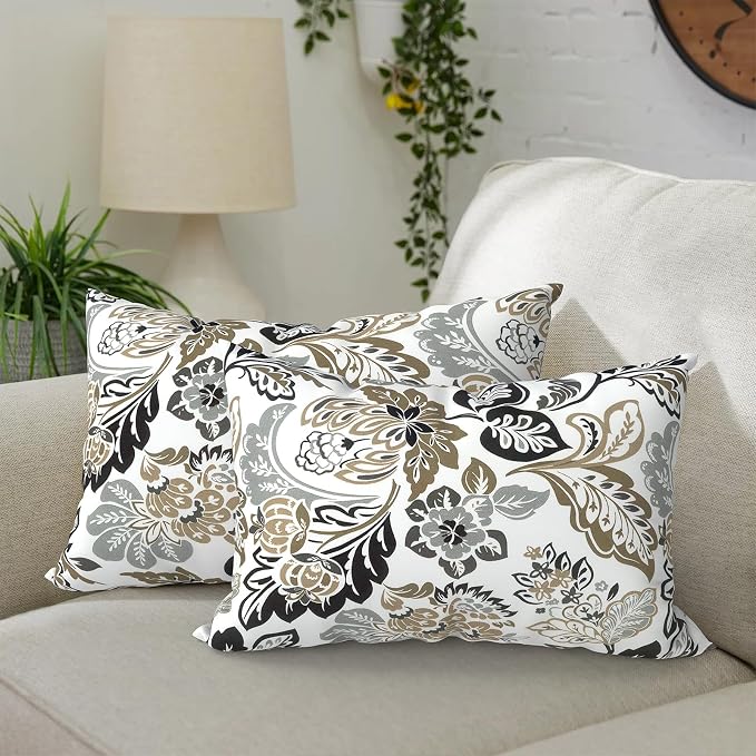 DYTXIII Pack of 2 Outdoor Waterproof Lumbar Pillow Covers ONLY, 12x20 Rectangle Decorative Double Printed Pillow Cases for Patio Couch Porch Furniture - Dailey Tan