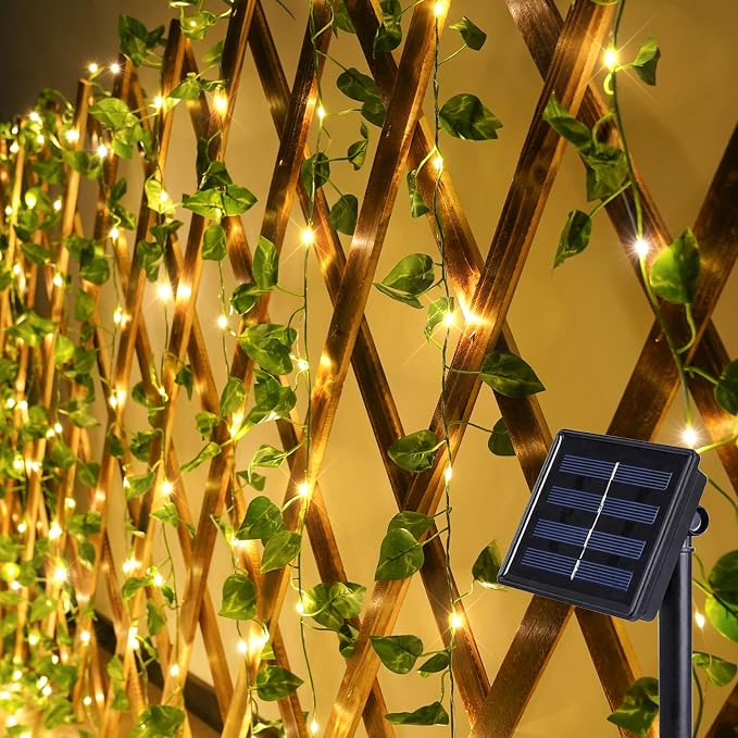 Solar Pothos String Lights, 33Ft 100LED Vines with Lights Warm White