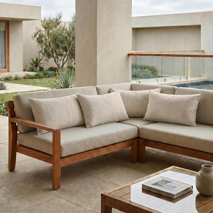 RSH DECOR: Sunbrella Jumbo Lumbar Throw Pillows Set of 4 | 26" x 16" | Indoor Outdoor – Patio, Adirondack | Water & Fade-Resistant | Down-Alternative Inserts | Made in USA (Cozy Quilt Bright White)