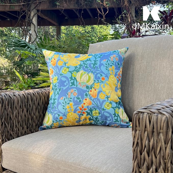 Outdoor Throw Pillows 18×18 Inch Waterproof Pillows with Inserts | Set of 2 Fade Resistant Decorative Square Pillows for Couch, Sofa and Patio Furniture