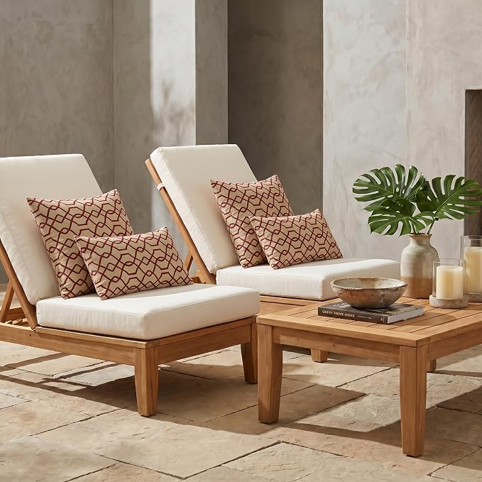RSH DECOR: Sunbrella Lumbar & Square Pillows Set of 4 | 20" x 12" & 20" x 20" | Water and Fade-Resistant Fabric | Outdoor Throw Pillows for Patio Furniture | Made in USA (Folio Terracotta)