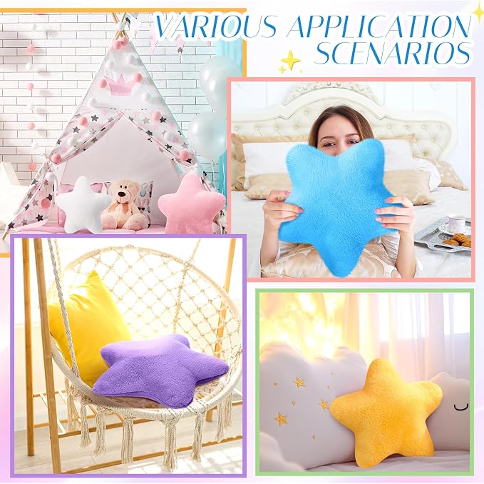 Beeveer 8 Pack Star Throw Pillow Plush for Bed Sofa Bedroom Floor,Cute | Back to School Gift Decor,Stuffed Star Shaped Pillows for School Reading Corner, Soft Plush Cushions for Sleepover Room