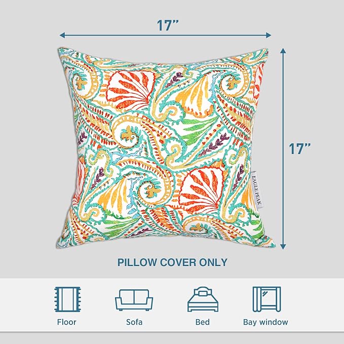 EAGLE PEAK Set of 4 Throw Pillow Covers, Modern Decorative Square Toss Pillow Cushion Case 17 x 17 inch for Home Patio Garden Sofa Chair Couch Furniture， Paisley White