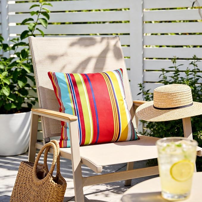 Waterproof Outdoor Pillow Covers 18x18 Inch Set of 2, Orange and Red Stripe Decorative Colorful Throw Pillow Cover, Modern Farmhouse Cushion Cases for Patio Garden Porch Balcony Couch Sofa