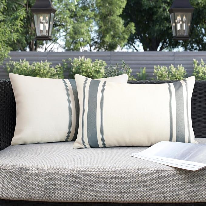 OTOSTAR Pack of 2 Outdoor Waterproof Decorative Pillow Covers 12x20 Inch Linen Geometry Pillowcases Cushion Case Garden Throw Pillow Covers Pillows Shell for Patio Furniture Couch Tent Balcony (Grey)