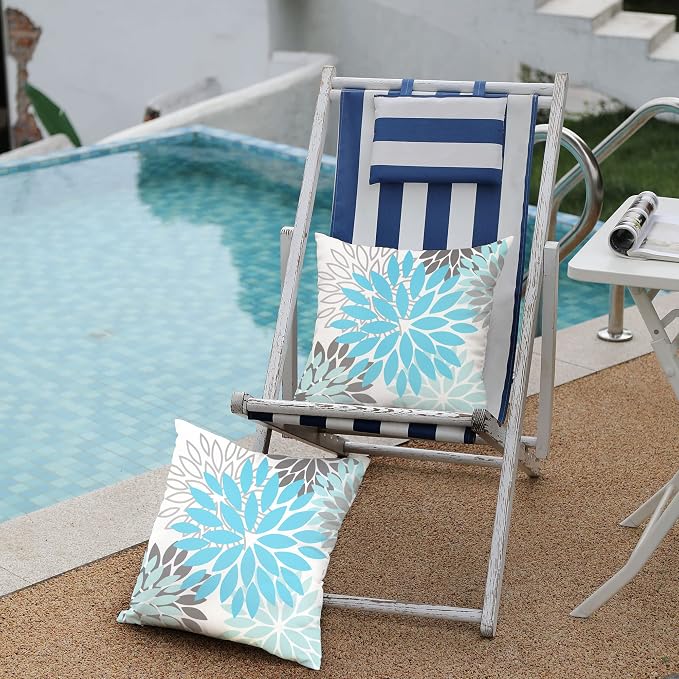 DFXSZ Outdoor Waterproof Pillow Covers 16x16 Set of 2 Sky Blue Flower | Spring Summer Waterproof Flower Throw Pillowcases（No Inserts）Outdoor Decor for Patio Funiture Garden Polyester Covers