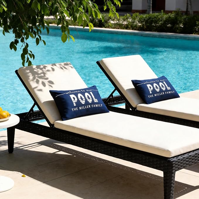 Waterproof Outdoor Pillow Covers 12x20 Inch Set of 2 | Welcome to Our Pool Navy Blue Outdoor Throw Pillow Covers, Summer Decorative Cushion Cases for Patio Garden Porch Sofa