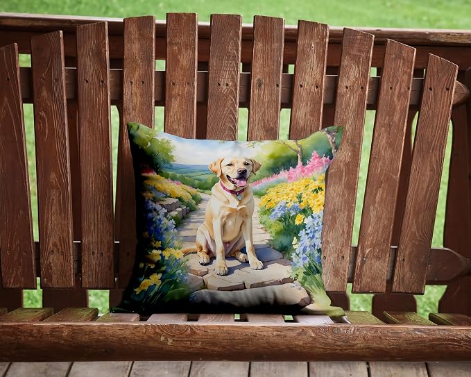 Caroline's Treasures Labrador Retriever Spring Path Throw Pillow Machine Washable, Indoor Outdoor Decorative Pillow for Couch, Bed or Patio, 14Hx14W